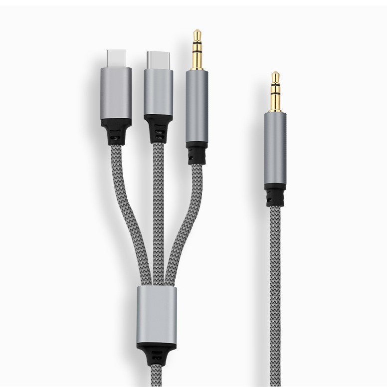 Cabo De Áudio AUX 3 Em 1-Iluminação/USB-C/3.5 Mm Macho Para , Trançado De Nylon , iPhone , Samsung , Pixel , Laptop Fone