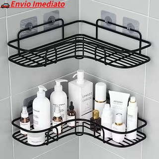 Kit 2 Prateleiras Suporte Com Alto Adesivos Para Parede Banheiro Cozinha Shampoo E Sabone…