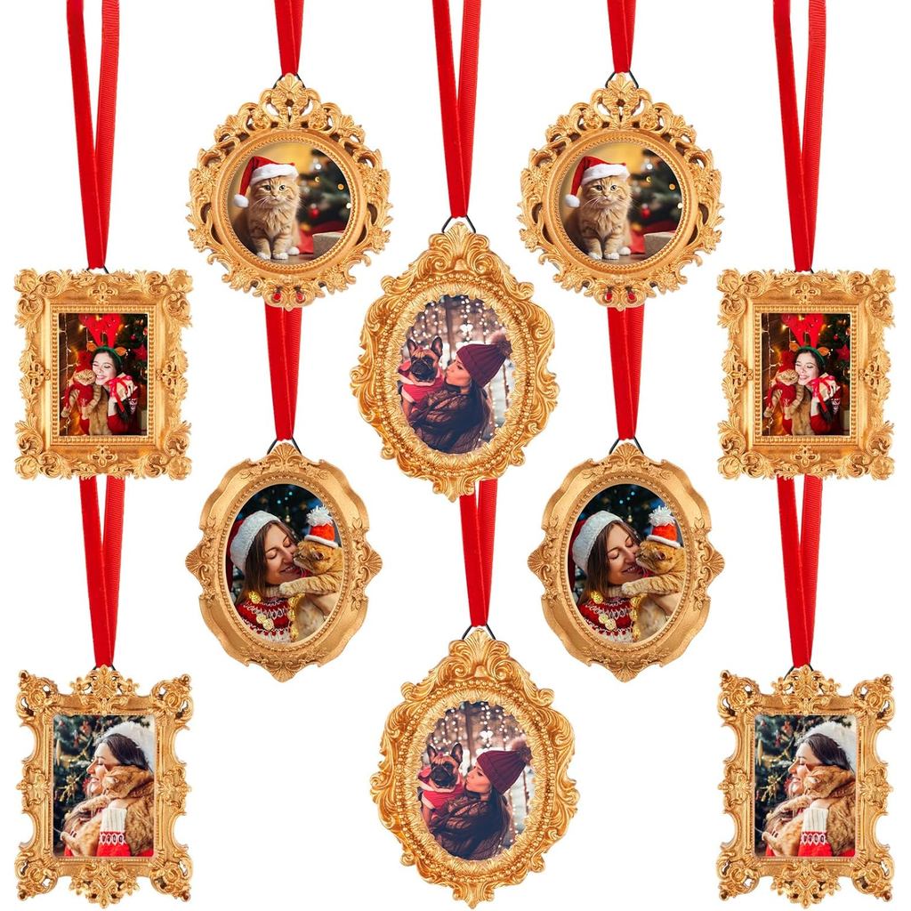 Bucherry 10 Peças de Mini Molduras Vintage com Fita de Veludo, Pequenas Molduras de Resina Dourada Estilo Barroco para P