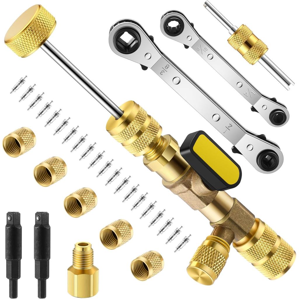 Ferramenta de Remoção de Núcleo de Válvula Dreyoo HVAC, 2 Chaves de Serviço HVAC 3/16", 5/16", 1/4", 3/8", 20 Núcleos de