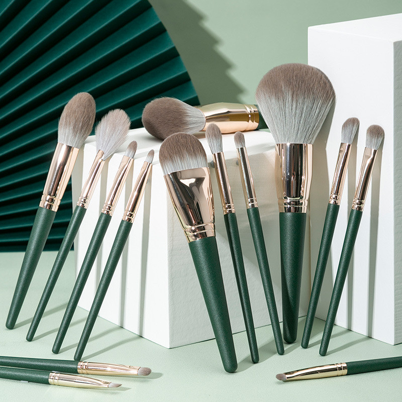 kit pincel maquiagem pincel maquiagem 14 pçs nuvem verde conjunto de pincéis de maquiagem Super macio sombra pó solto co