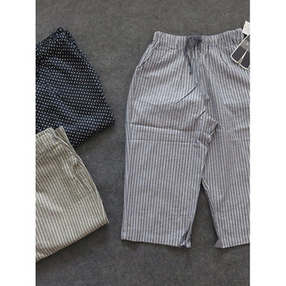 Comércio exterior Retro listrado calças cortadas das mulheres dos homens verão puro algodão solto calças casuais cintura