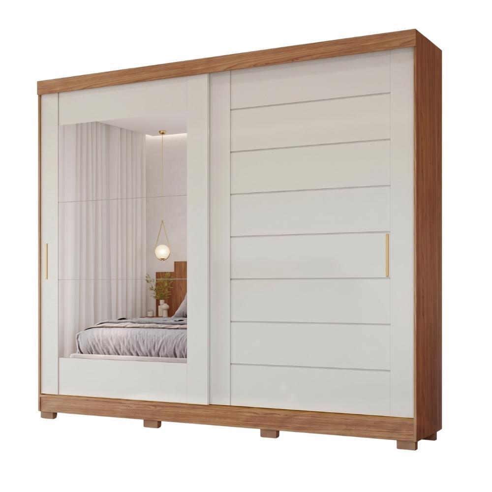 Guarda Roupas Casal 2 Portas de Correr Frisado com Espelho 8 Gavetas 100% MDF Florida