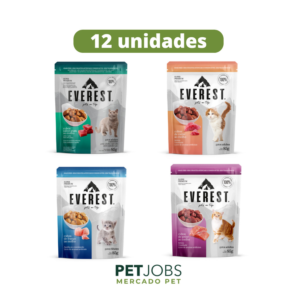 Sachê de Ração Úmida Gatos Adultos Super Premium Everest 85gr Caixa com 12 unidades