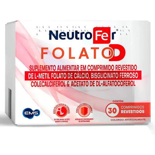 Suplemento Alimentar Ems Neutrofer Folato D 30 Comprimidos Neutro