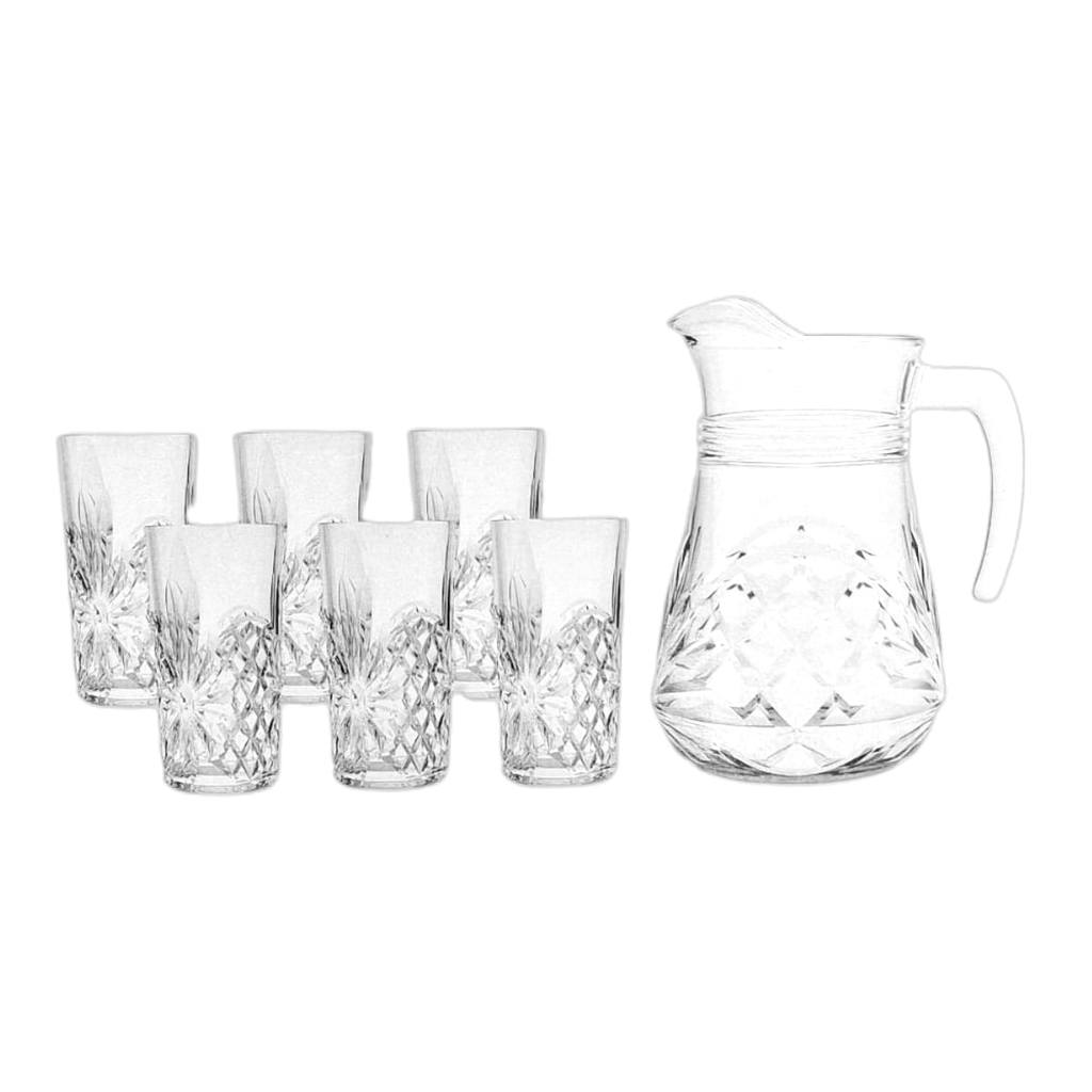 Conjunto 1 Jarra De 1 Litro e 6 Copos Vidro 250ml Ideal Para Servir Água Resistente Mesa Posta