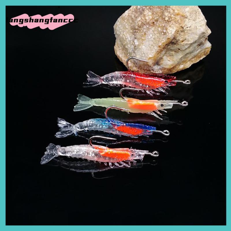 [LANGC] 4 Pçs/Saco 6cm 3g Simulação Luminosa Camarão Isca Macia Artificial Soft Rigs De Pesca Baixo Mar Conto BR