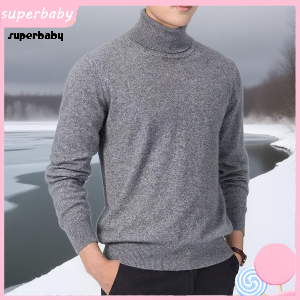 Knitted High-neck Sweater Versatile Men Knitwear Men's Slim Fit Turtleneck Warm High Neck Knit Pullover Solid Color Roll