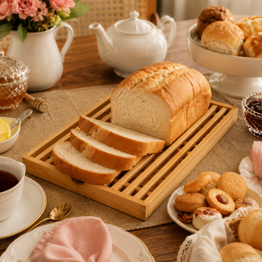 Migalheira de Bambu Para Pães Bolos Tabua de corte Multiuso Bandeja Descanso Panela