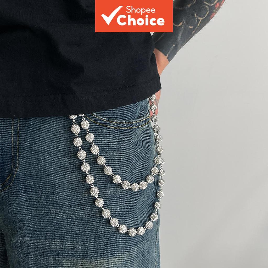 Acessórios de corrente de cintura mais vendidos com strass, bola de strass, corrente de calça masculina, hip hop, nicho,