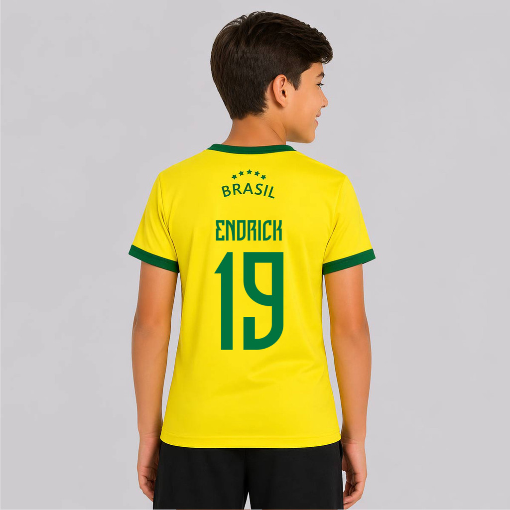 Camisa Brasil Canarinho Juvenil Amarela 19 Endrick
