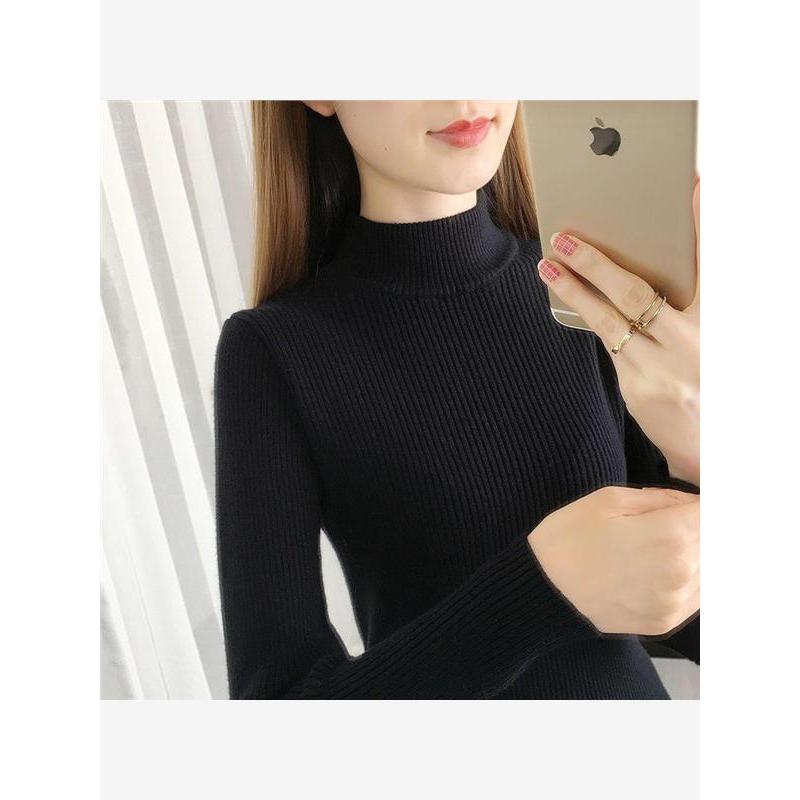 Camisola de meia gola alta de manga comprida camisa de fundo feminina interior estilo ocidental primavera outono novo es