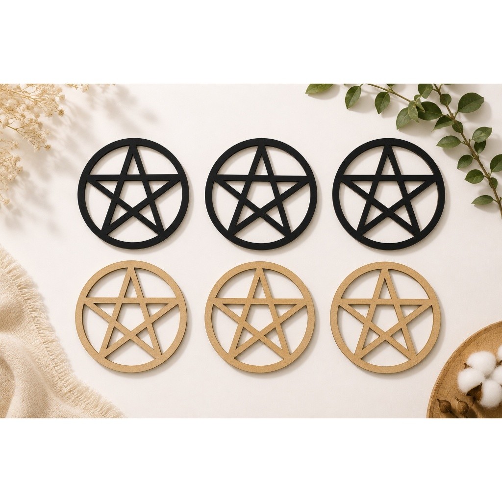 Kit 3 Pentagrama em MDF preto ou cru 10cm, Wicca, Artesanato, Decoração