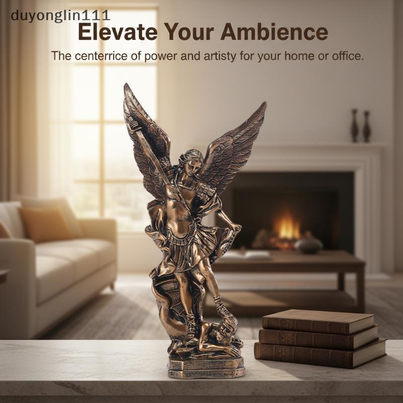 (duyonglin111) Retro Bronze Saint Michael Arcanjo Estátua Anjo Da Guarda Estatueta De Resina Para Casa Sala De Oração De