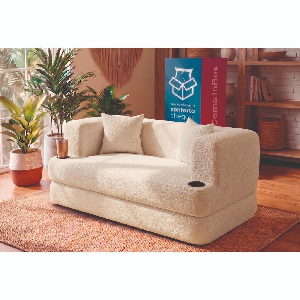 Sofá Cama Muna. 1,50m Xpand Tech Tecido Bouclê Cama inBox