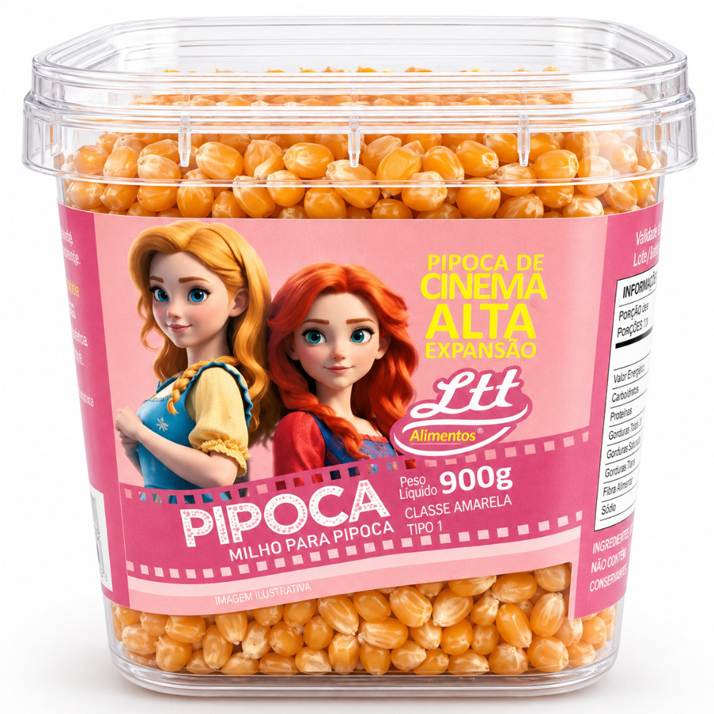 Milho Pipoca Alta Expansão 900g Reino Encantado Edição Princesas - LTT ALIMENTOS