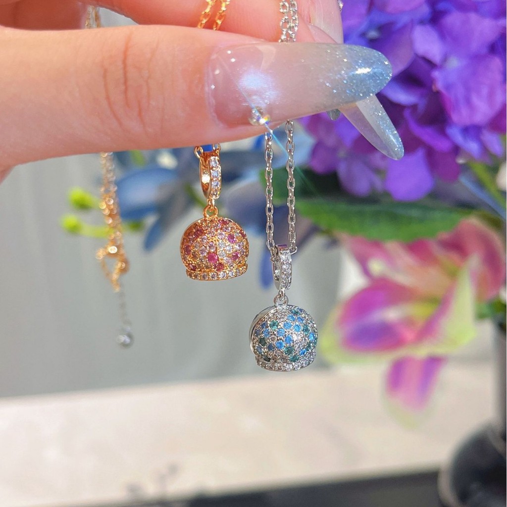 Francês Retro luz luxo azul vento carrilhão rosa vento carrilhão pingente colar dupla face Wearable Pull-Out clavícula c