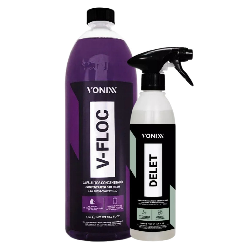 Kit Shampoo Neutro V-Floc Limpador Pneus Delet Vonixx Lavagem Automotiva Concentrada Alta Lubrificação Limpeza Combo