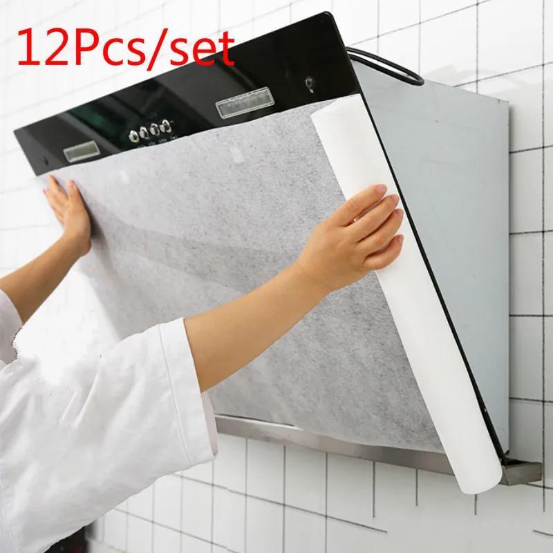 12pçs Papel De Filtro De Óleo De Cozinha De Limpeza Descartável , Tecido Não , Elemento Algodão À Prova , Exaustor
