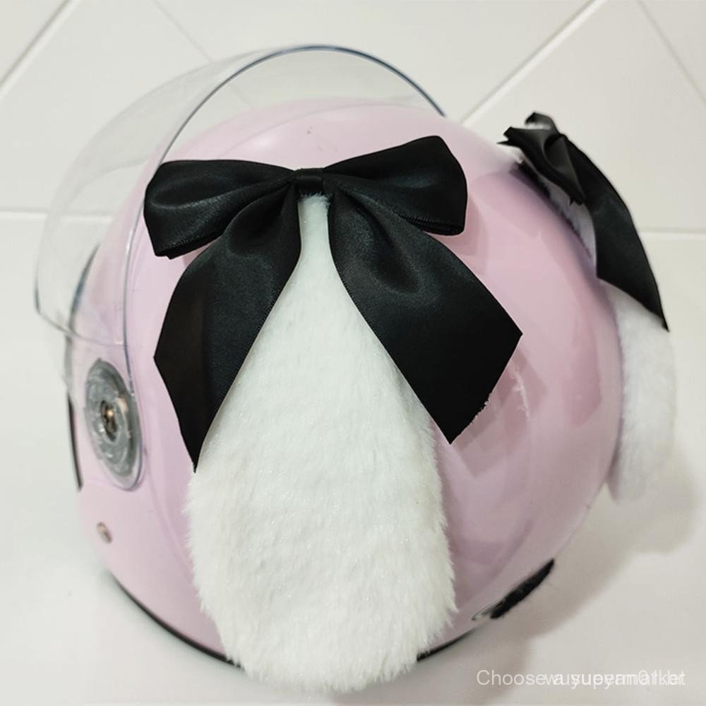 Conjunto de 2 peças de capacetes de motocicleta fofos com orelhas de gato longas e laços, acessórios para motocicletas o