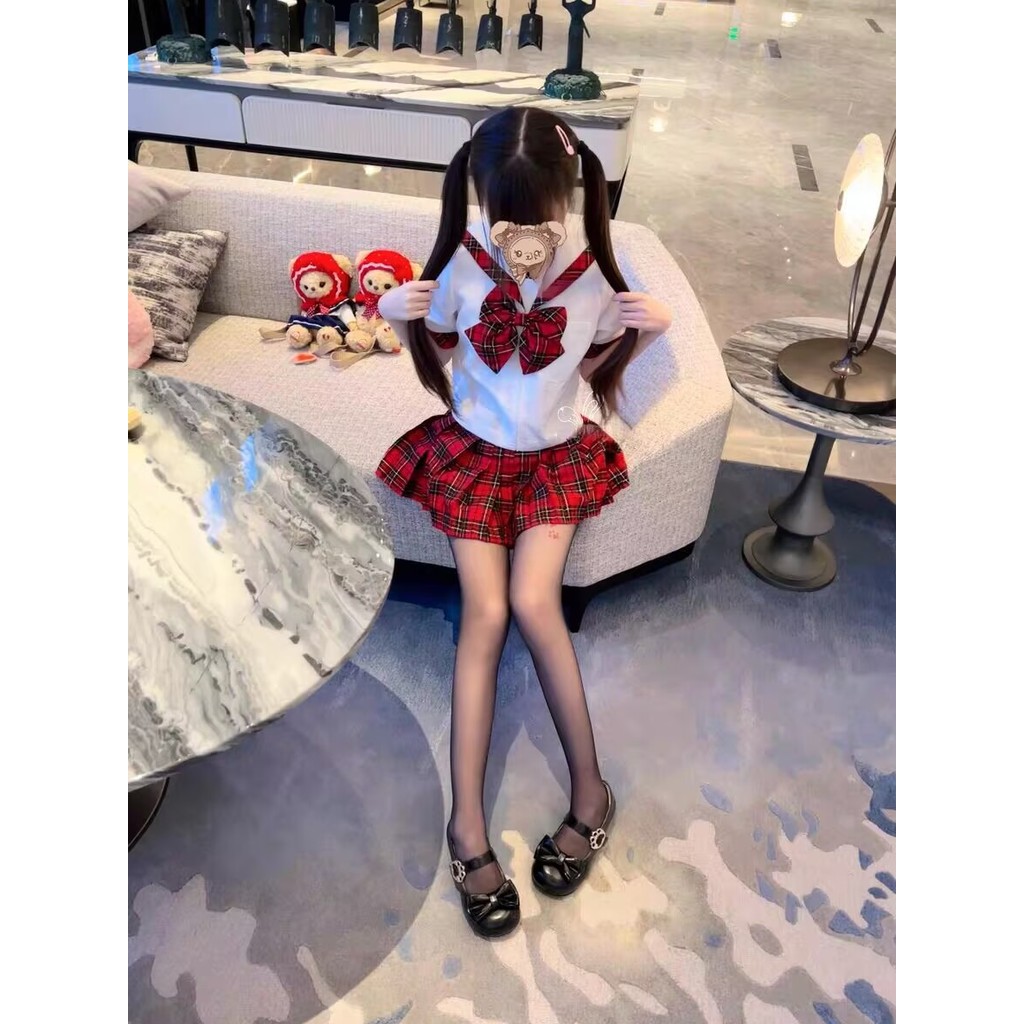 [Terno de marinheiro escocês] sensação de quadrinhos japoneses bonito menina arco de manga curta terno de marinheiro ter