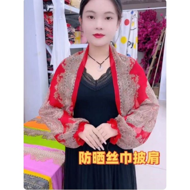Verão protetor solar lenço de seda xale high-end atmosférico high-end estilo chinês blusa feminina exterior combinando s