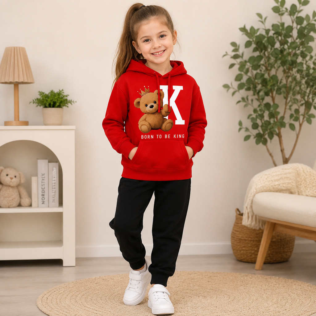Conjunto Moletom Infantil Urso King Inverno Canguru Menino Roupa Quentinha Premium com Calça Preta