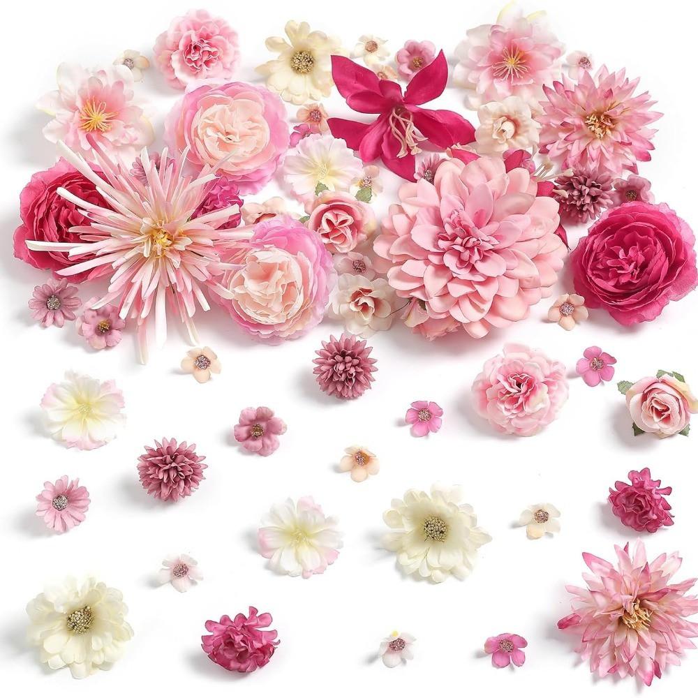 50 Peças De Cabeças De Flores Artificiais Combo Rosa Misturam De Seda Rosas Dália Para Boné De Formatura Bolo Faça Você