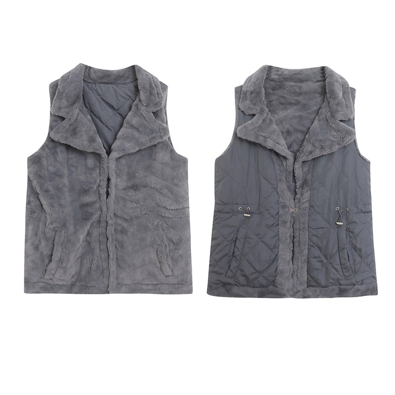 Comércio exterior dupla face de duas peças inverno pele sintética sem mangas lapela colete jaqueta Casual solto quente a