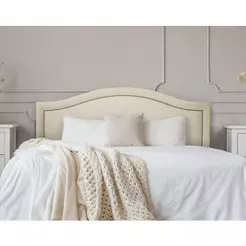 Cabeceira Queen Curva Luxo 160x60 Suede Off White - Tachas Prata