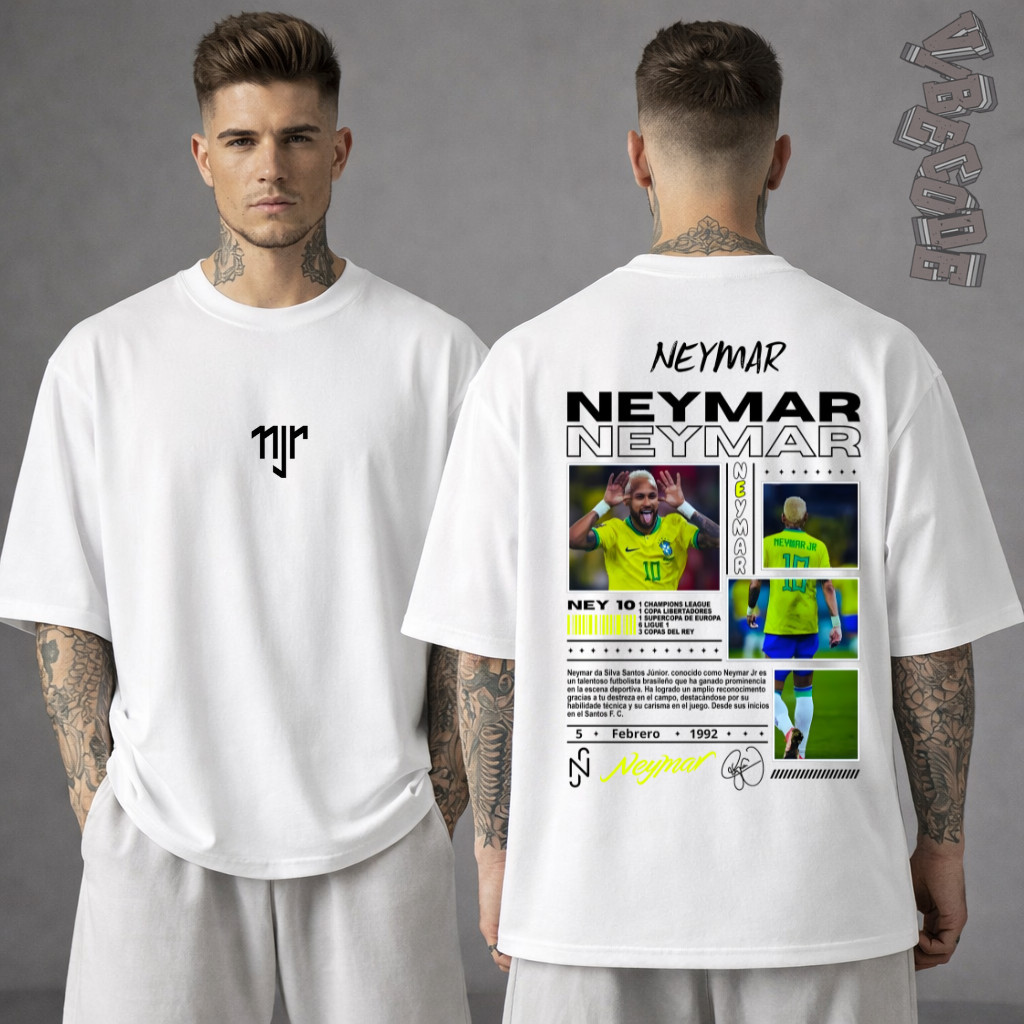 [Camiseta Vintage Masculina Algodão]HYP Camiseta Masculina Oversized Streetwear Gola Alta Estampa Jogador Neymar Jr Meni