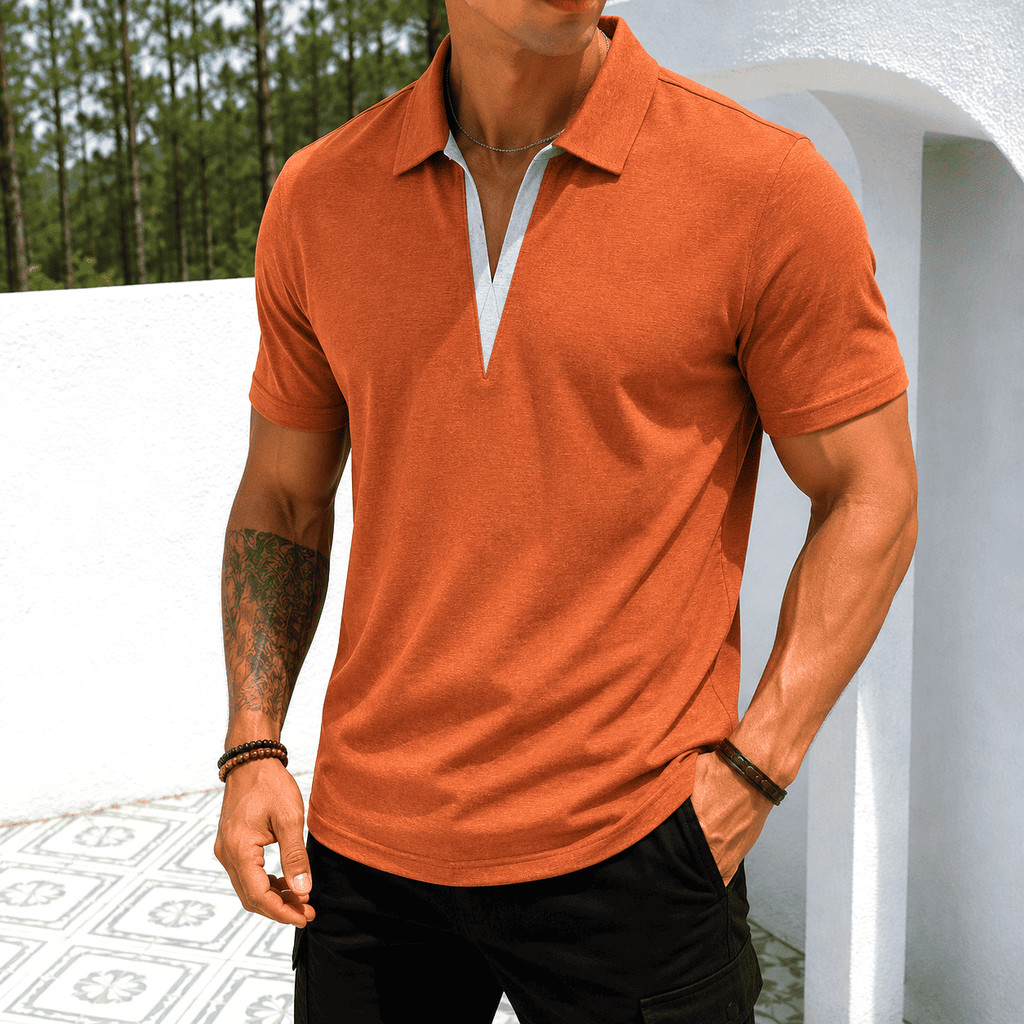 Camisa Polo Gola V Dry Fit Poliamida Elastano Sem Botão Respirável Conforto Térmico Luxo Elegante Tecido Gelado