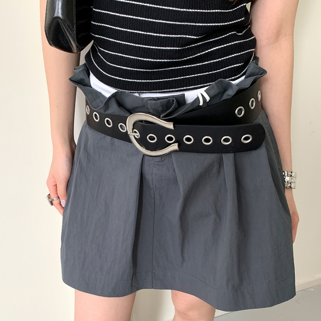 Cinto Largo Estilo Punk Retrô para Mulheres, Fivela de Metal de Alta Qualidade, Cinto Sem Furos para Vestidos, Cinto de
