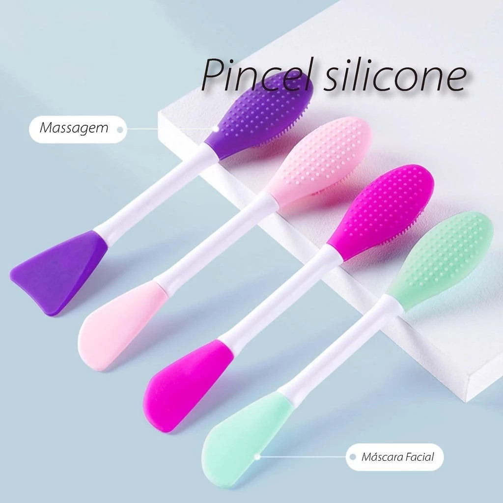 Pincéis Faciais de Silicone Com Escova – Aplicador de Máscara e Esfoliação Macia - WANG
