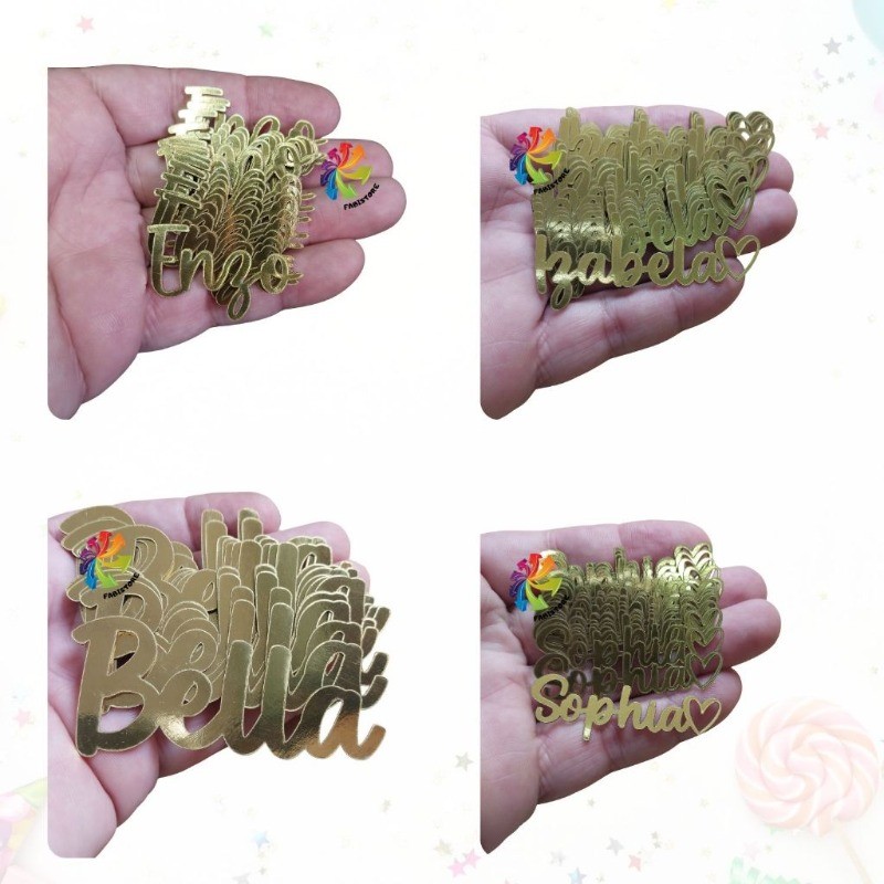kit  Aplique Nome Lamicote Dourado Personalizado Lembrancinhas Vários Tamanhos 250g