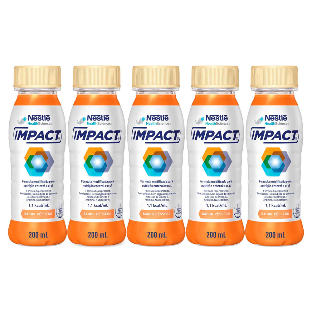 Kit 5 Impact Nutrição Enteral e Oral Pêssego 200ml