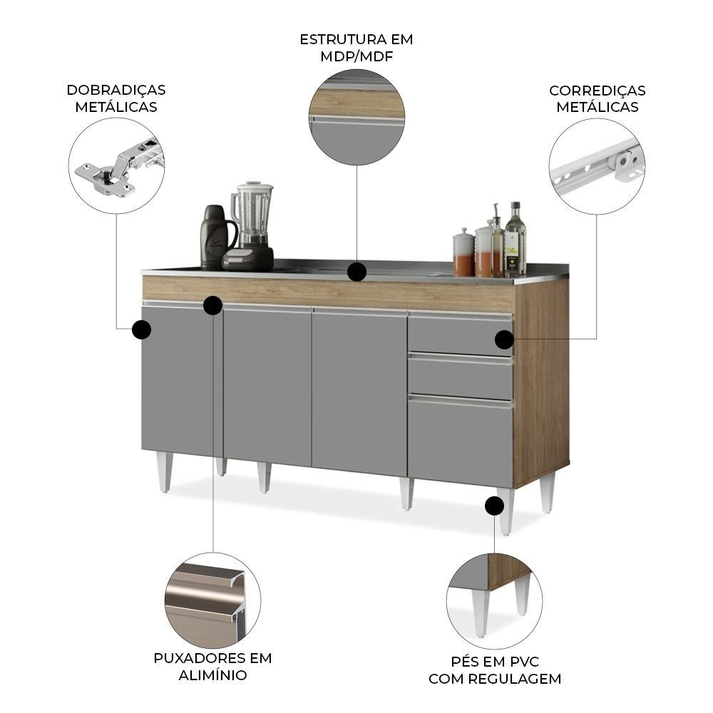 Balcão Gabinete para pia sem Tampo 150cm Marrocos Castanho/Cinza - Lumil · foto 2