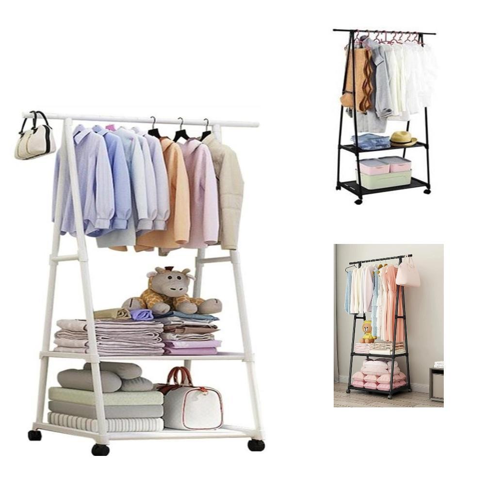 GUARDA ROUPA SUPORTE ORGANIZADOR CABIDEIRO PORTATIL 2 PRATELEIRAS ARARA CARRINHO SAPATEIRA QUARTO