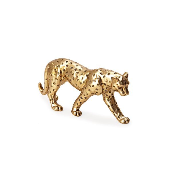 Escultura ecorativa leopardo dourado em polirresina mart