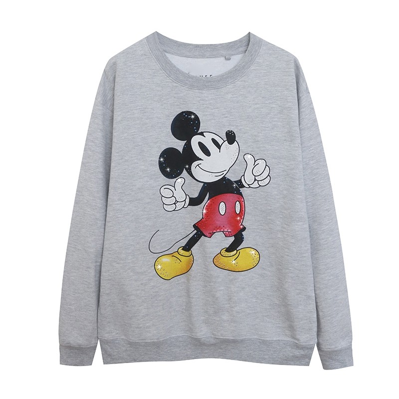 Comércio exterior bonito diamante quente brilhante em torno do pescoço impresso dos desenhos animados moletom forro de l