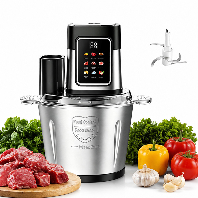 Processador de Alimentos 3L Elétrico Triturador Carne Temperos com Entrada Superior 220V
