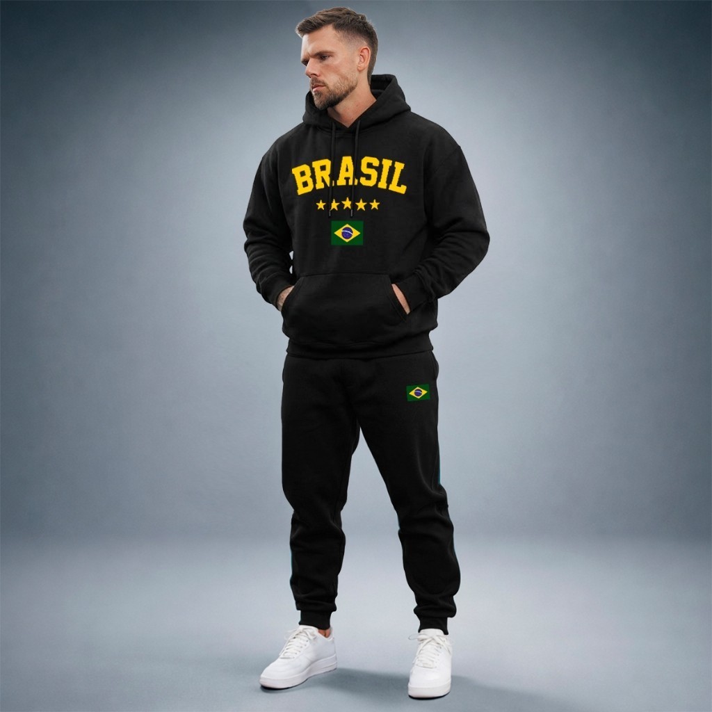 Kit Conjunto Blusa De Frio & Calça Moletom Brasil Copa do Mundo Seleção 2026 Inverno Casaco Abrigo