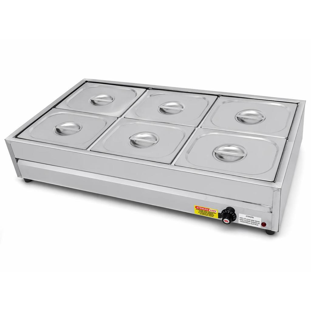 Rechaud Elétrico Banho Maria 6 Cubas 1/2x100 30 Litros 220V
