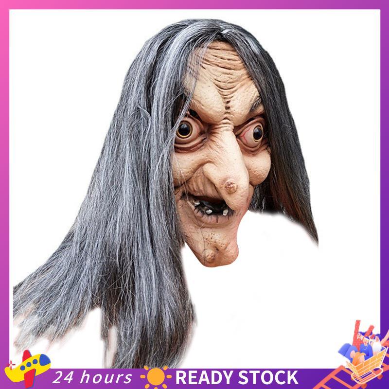Máscara De Bruxa Antiga Assustadora De Látex Com Adereços De Máscaras De Careta De Halloween De Cabelo