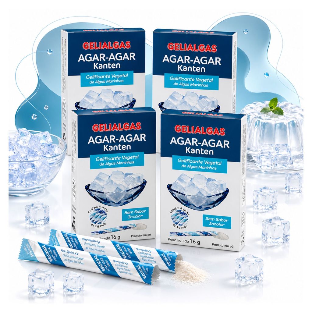 Gelatina de Algas Kanten Agar Agar Gelialgas 16g Kit 4 Unidades