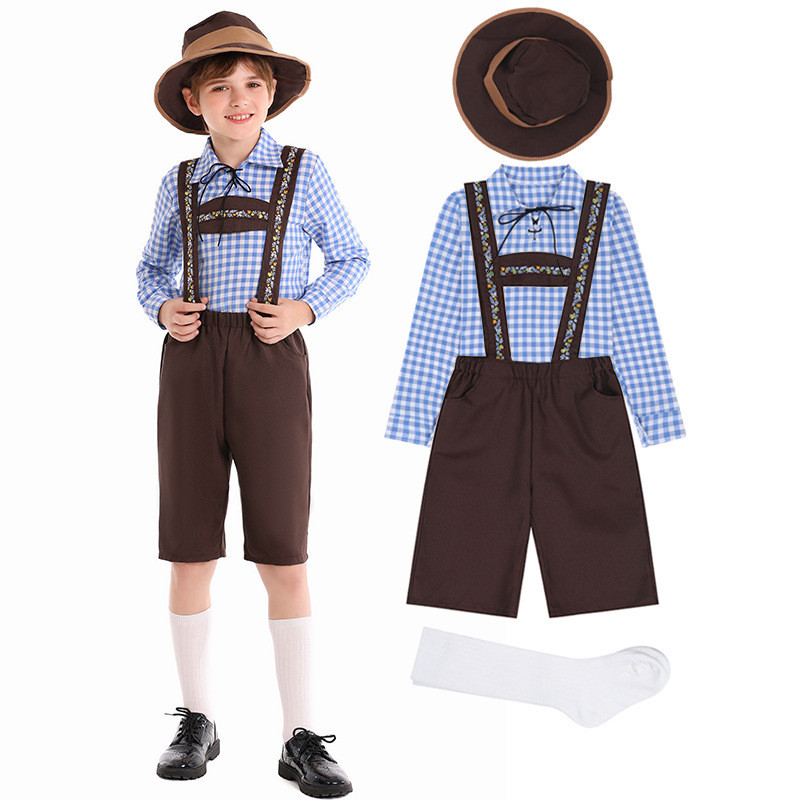 Meninos personagem roupas alemão cerveja Festival roupas alpes roupas populares azul xadrez cinta folk menino roupas