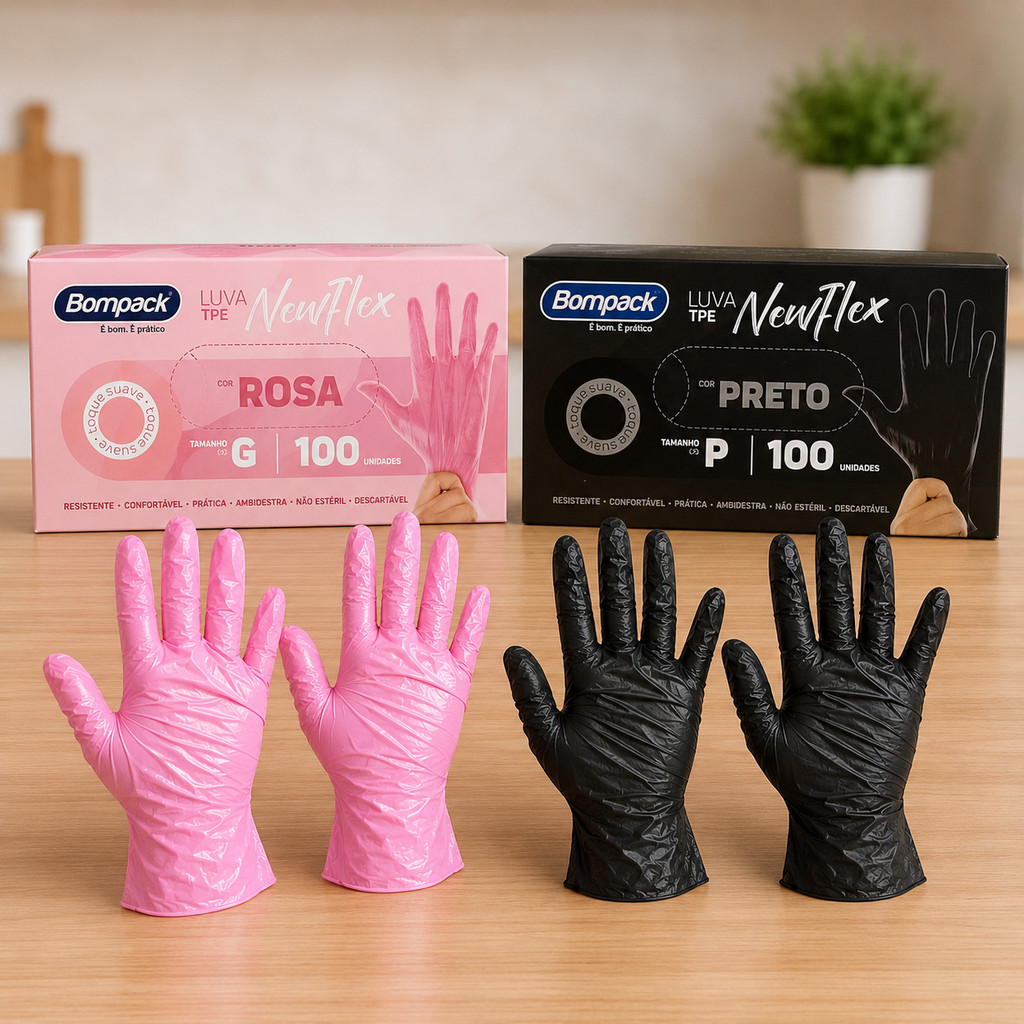 Kit 10 Caixas Luva Descartável Preta Ou Rosa Tpe Sem Pó Pet Shop Pintura De Cabelo Limpeza Cozinha