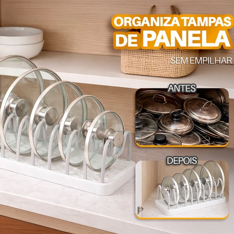 Organizador Vertical de Porta Tampas para Panela em Bancada e Armário — foto 2