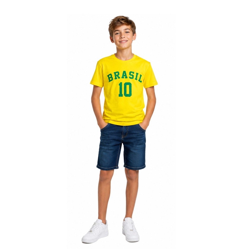 Camiseta Brasil Estampada Juvenil 100% Poliéster
