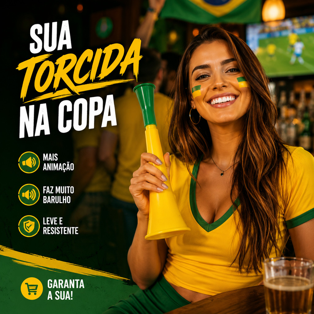 Corneta Brasil 2026 Buzina Verde e Amarelo Festa Brasil Vuvuzela